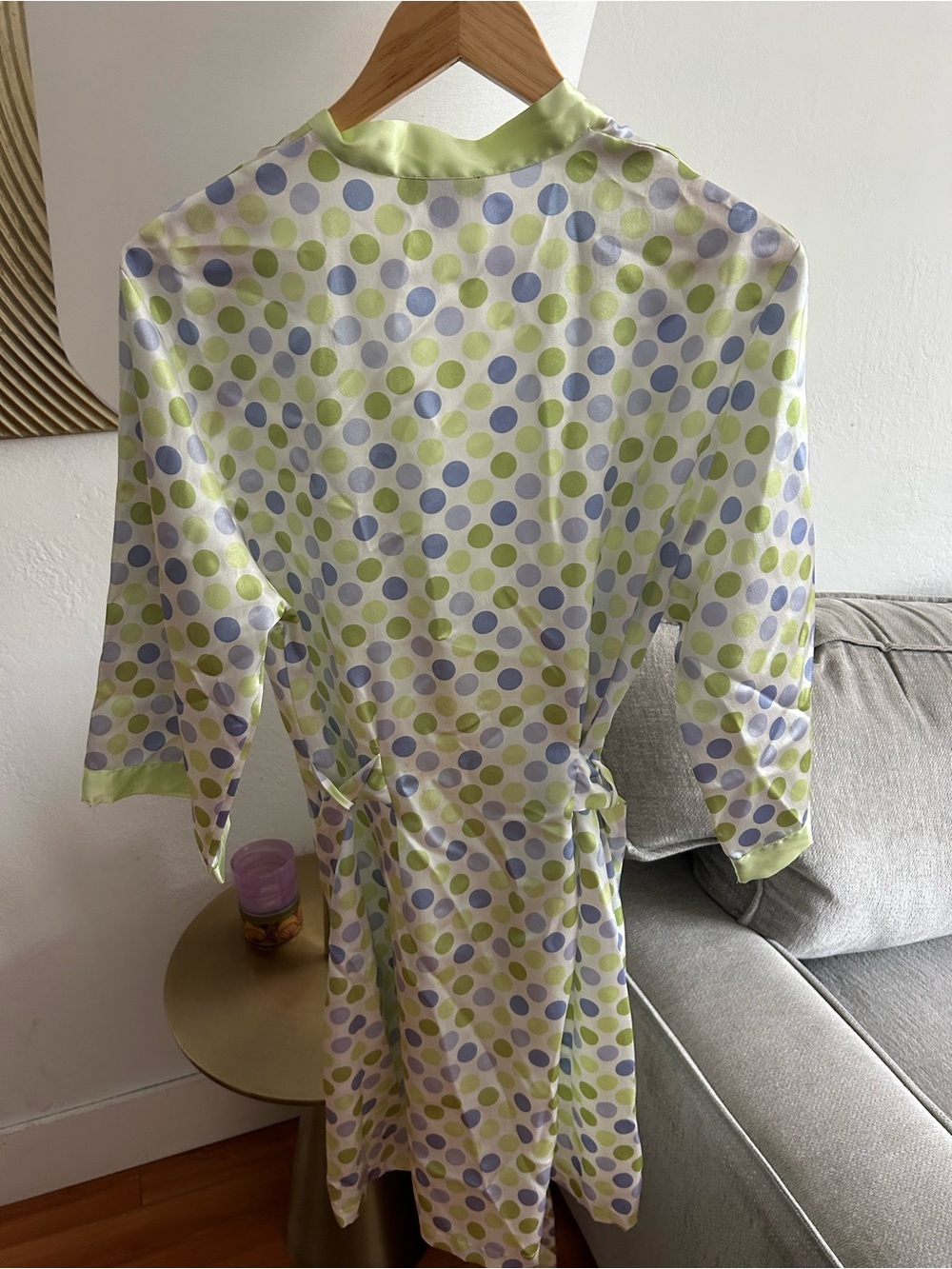 Jones New York Robe Womens Green Polka Dots Sateen Kimono Short Romantic S/M - Picture 7 of 8